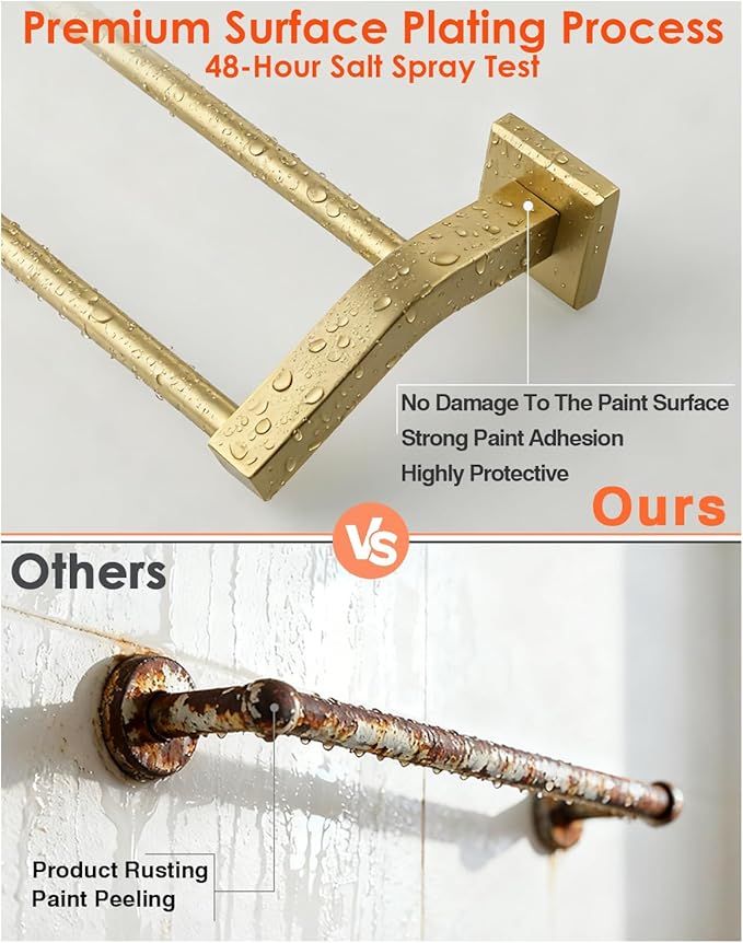 Alise Bath Double Towel Bars Towel Racks for Bathroom Lavatory,Wall Mount Towel Holder Heavy Duty SUS304 Stainless Steel Towel Hanger Towel Rail,Gold Finish,20 Inch