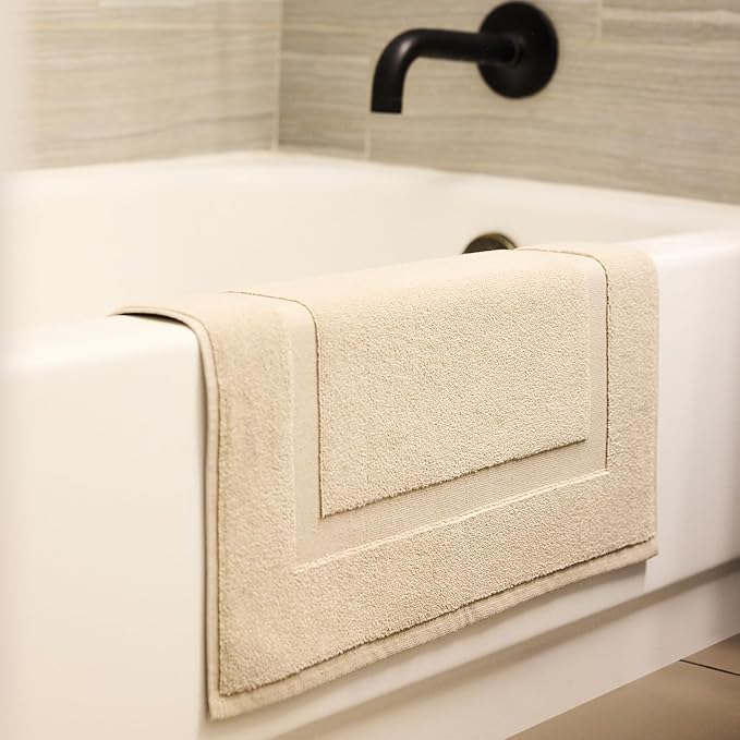 Preston Lane Douro Bath Mat – 100% Cotton, Plush & Absorbent Quick-Dry Bathroom Rug – Hotel-Quality Floor Mat for Shower or Tub, Made in Portugal, Clay