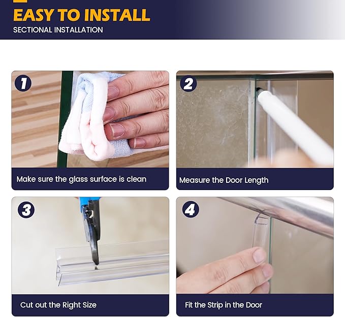 Shower Glass Door Side Seal, 2PCS 78 Inch Ultra Clear PVC Seal Strip with Long Sweep for 1/4"(6mm) Thick Framless Glass Door, to Stop Water Leakage