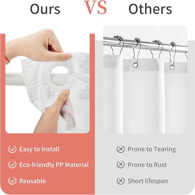 Hookless Shower Curtain with Snap in Liner 71" x 86" Double-Layer Waterproof Polyester Shower Curtain for Bathroom or Hotel Use,Removable Liner,Magnetic Hem,Large Rings,Machine Washable,White