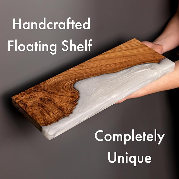 RWA Straight Edge Floating Shelf – Unique Wood Floating Shelf for Wall Decor, Living Room, Bedroom, or Bathroom – Sleek Decorative Wall Shelves for Home & Office (Straight/Platinum, Small - 12x6)
