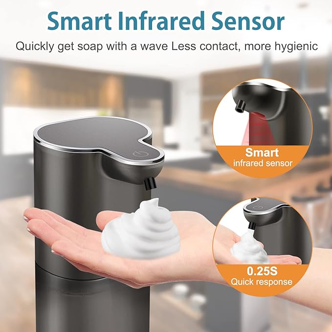 Soap Dispenser, Automatic Foaming Soap Dispenser with 4 Adjustable Volume Control, Touchless Rechargeable Hands Free Auto Soap Pump for Kitchen, Bathroom, Hotel, Restaurant,13.5oz/ 400ml