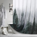 ORTIGIA 84 Inch Long Dark Green Misty Forest Shower Curtain for Bathroom, Nature Woodland Shower Curtain Set with Metal Hooks, Decorative Pine Tree Fog Magic Bath Curtain, Weighted, 72x84