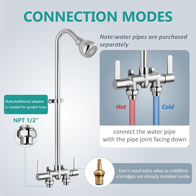 Aolemi Outdoor Shower Fixtures Kit Faucet System 3 Inch Center with Showerhead 2 Handle Exposed Shower with Brass Mix Valve Polish Chrome