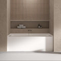 60 Inch Alcove Soaking Bathtub, Rectangular Acrylic Tub with Integral Apron, Left Drain, Glossy White Finish, Brushed Nickel Pop-Up Drain, Contemporary Recessed Bathtub for Bathroom Upgrade