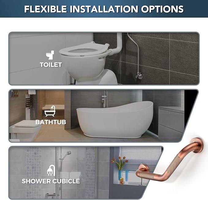 Grab Bars for Bathtubs and Showers- 1-1/4 x 16 Angled Shower Grab Bar for Seniors Knurled Stainless Steel Handicap Grab Bars for Wall (Antique Copper, 1 Pack)