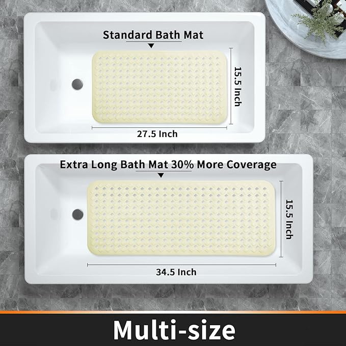 Yimobra Bathtub Mat Non Slip, Super Strong Suction Cups, 27.5"x15.5" Long Shower Mat with Drain Holes, Machine Washable Fast Draining Bath Mats, Bathroom Essentials,Beige