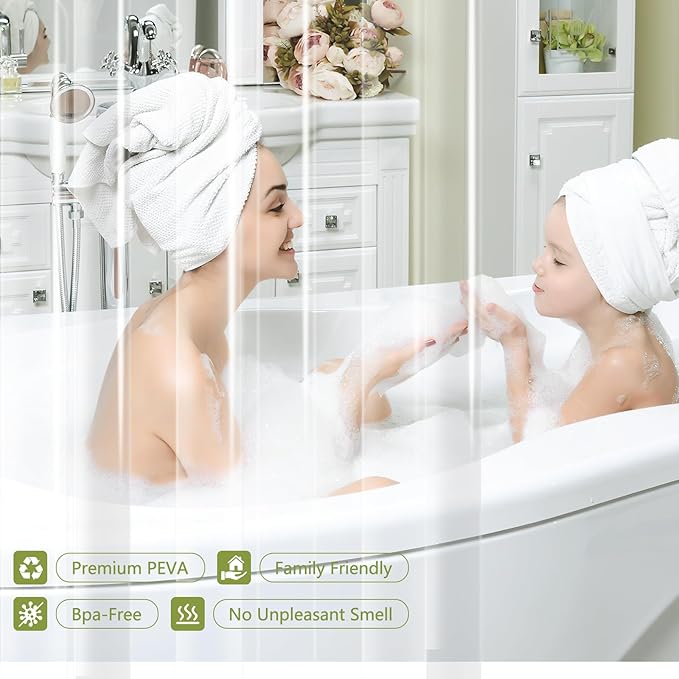 Clear Stall Shower Curtain Liner with 3 Large Magnets, 54 x 72 Inch Bpa-Free PEVA 8G Plastic Shower Liner Weighted, Waterproof Transparent Bathroom Shower Curtain Inner Liner