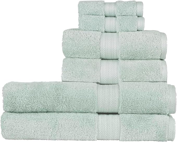 Christy Renaissance 6 Piece Blue Towel Set| 100% Egyptian Cotton | Luxury Bathroom Towels | Soft and Super Absorbent | 675 GSM | 2 Bath Sheet 2 Hand 2 Face | Eggshell