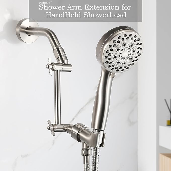 6 Inch Adjustable Shower Head Extension Arm, All-Metal Shower Arm Extender with Locking Set Screw for Rainfall, Fixed, Handheld Showerheads, G1/2 Universal Thread, Easy Installation, Brushed Nickel