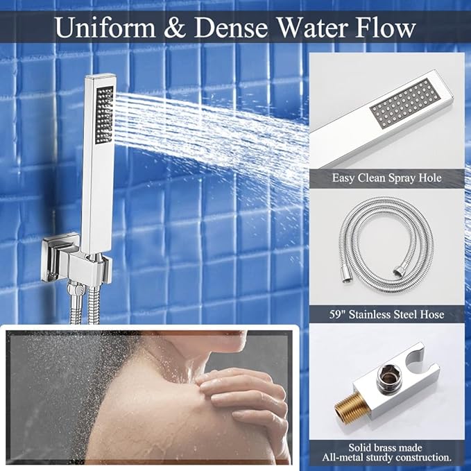 Shower Faucet Set Polished Chrome Shower System, Knob Switch Diverter Shower Faucet with High Pressure Handheld Spray, Ceiling Mount 10 Inch Shower Head with 6 Inch Wall Mount Shower Head