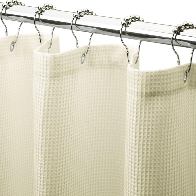 AmazerBath Waffle Shower Curtain, Heavy Duty Fabric Shower Curtain with Waffle Weave Hotel Quality Bathroom Curtains, 72 x 72 Inches (Cream Yellow)