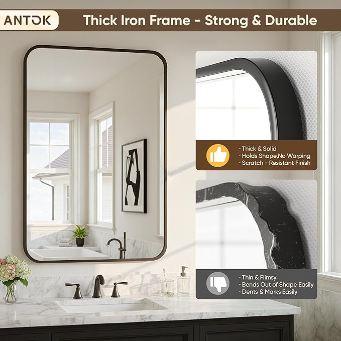Antok 2-Pack Bathroom Mirrors, 24"x36" Double Wall Mirrors, Decorative Mirror Vanity Mirror Aluminum Alloy Frame Contemporary Hanging for Living Room Bathroom Entryway, Black