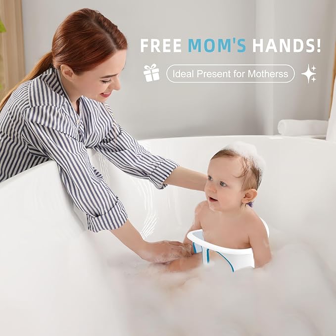 Baby Bath Seat for Babies 6-12 Months, Bath Tub for Baby with Non-Slip Suction Cups, Infant Bath Chair for Newborn, Quick-Dry Mesh (Blue & White)