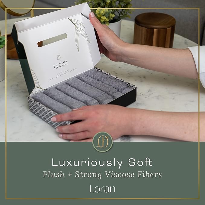 Silver Grey Washcloths Set of 6 Soft Facial Cloths 10” x 10” 100% Viscose Derived from Bamboo Spa-Like Feel Silky Face Cloth for Skin Cleansing