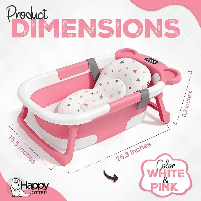 Portable Baby Bathtub with Heat Sensor for Toddlers & Newborns, Padded Baby Bath Tub with Water Release Feature for Travel & Home Baby Bath seat