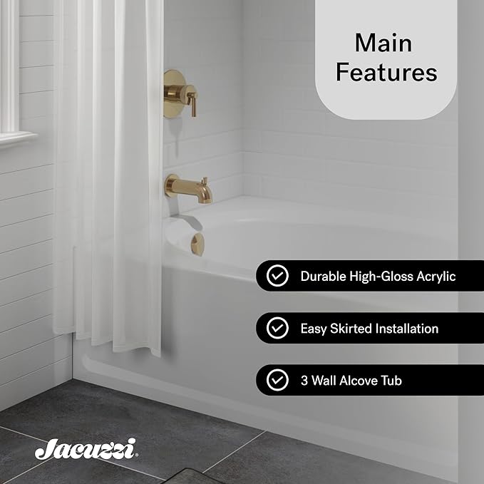 JACUZZI SIGNATURE Acrylic Skirted Soaking Bathtub, Slip Resistant, Right Drain Placement, 60” (L) x 42” (W), Oval in Rectangle Design, White