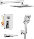 Gabrylly Shower System with Tub Spout, Wall Mounted Tub Shower Faucet Set for Bathroom with High Pressure 10" Rain Shower head and 3-Setting Handheld Shower Head Set, Chrome
