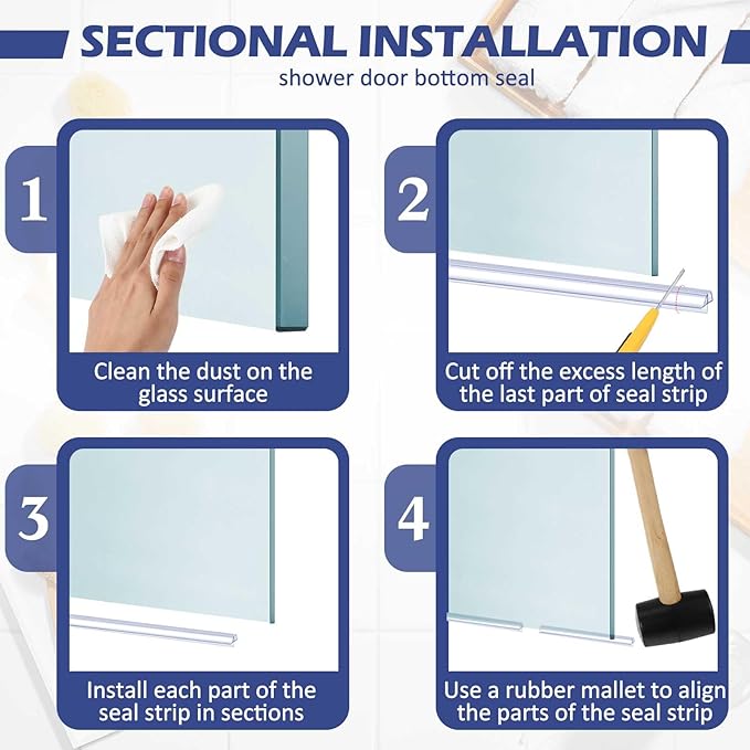 Frienda 4 Pcs Shower Door Bottom Seal 1/4" x 36'' Clear PVC Glass Door Sweep Shower Frameless Seal Strip for Replacement Stopping Leaks and Creating Water Barrier