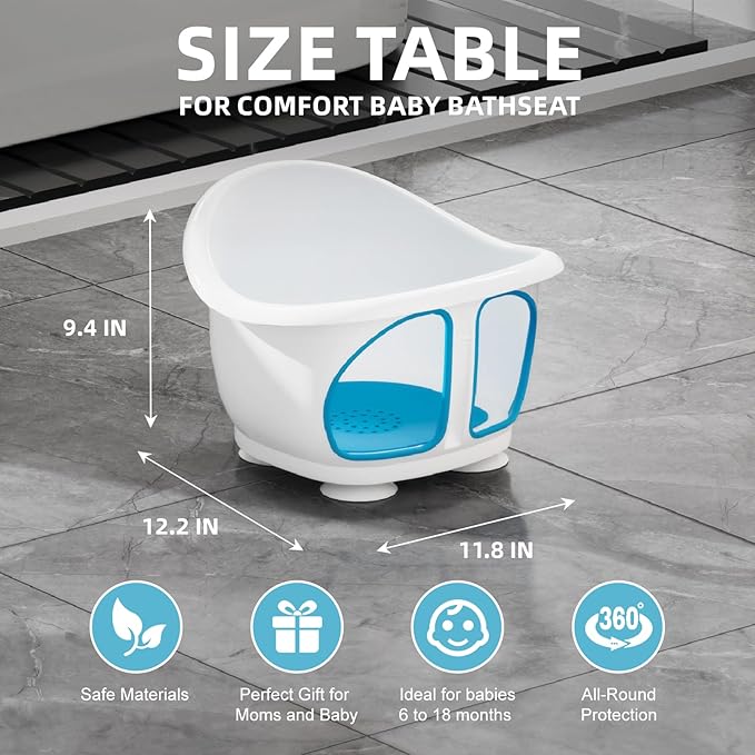 Baby Bath Seat with Non-Slip Suction Cups - Infant Bath Chair for 6-12 Months (Blue/White Design)