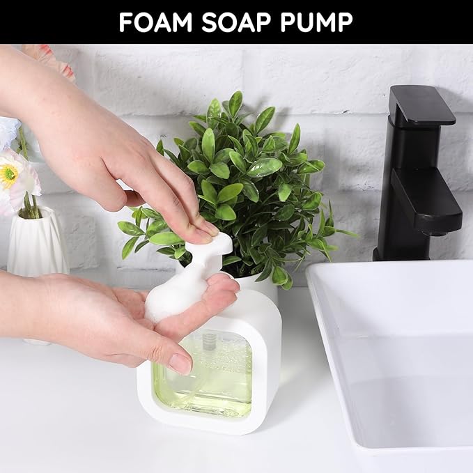Segbeauty 10.1oz Foam Hand Soap Dispenser with Waterproof Labels, 300ml Square Foam Hand Dispenser or Bathroom & Kitchen Sink, Empty Refillable White Foaming Dish Wash Dispenser Pumping Containers