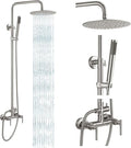 gotonovo Outdoor Shower Fixtures SUS304 Stainless Steel Rain Shower Kit Faucet High Pressure Wall Mount 2 Dual Function 8 Inch Showerhead and Handheld Spray Combo, Double Lever Handle, Brushed Nickel