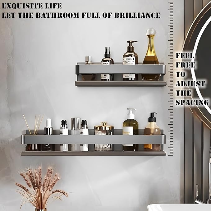 Stainless Steel Detachable Floating Shelf, Nail-Free or Drilling, Floating Wall Mounted Shelves for Kitchen, Bathroom, Corrosion and Rust Resistant, Set of 1 Gray