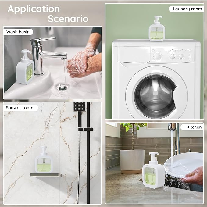 Segbeauty 10.1oz Foam Hand Soap Dispenser with Waterproof Labels, 300ml Square Foam Hand Dispenser or Bathroom & Kitchen Sink, Empty Refillable White Foaming Dish Wash Dispenser Pumping Containers