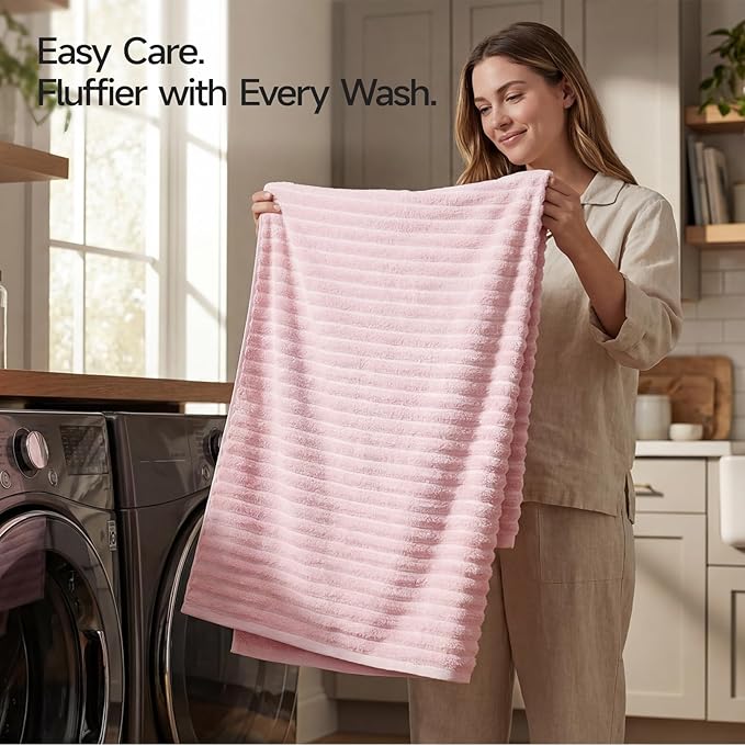 REDKISS 2Pack Large Bath Towels 31×63 inches, 100% Cotton, Super Soft and Absorbent, Quick-Dry Towels, Perfect for Bathroom,Plush Shower Towels-Pink