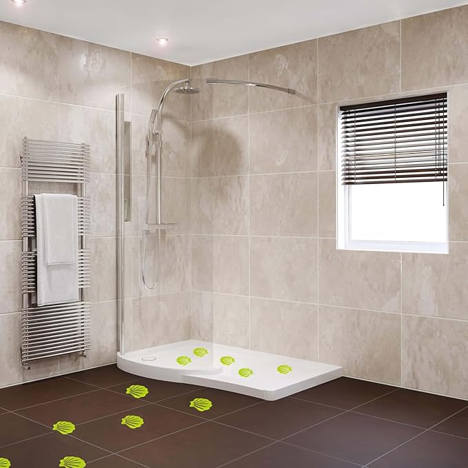 12 Pcs Non Slip Bathtub Stickers Green Adhesive Decals Sea Shell Shape Shower Stickers for Floor, Ladders, Bath Tub, Stairs, Bathroom