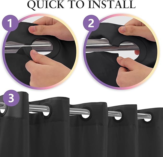 River Dream Extra Long No Hook Black Shower Curtain or Liner Soft Microfiber - 84" Length Fabric Shower Curtain Liner Set, Machine Washable & Water Repellent, Black, 71x86