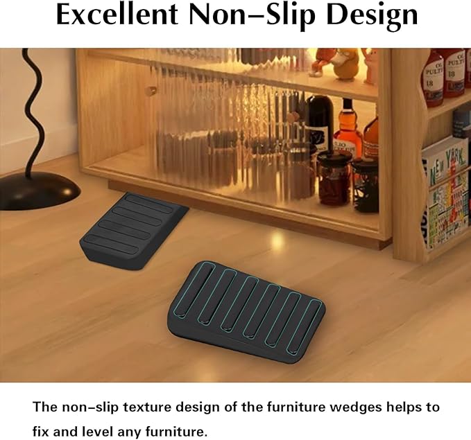 8-Pack Table Plastic Shims - Adjustable Furniture Wedges, Black, Trimmable Shim for Leveling Feet, Appliance Use, 3/8" High