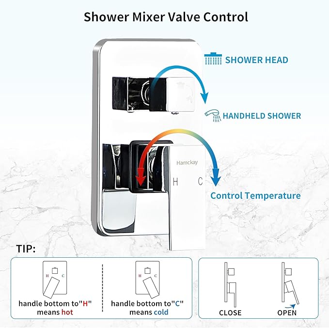 8 Inch Polished Chrome Shower Faucet Set with Rain Shower Head and Handheld Spray, Wall Mounted Rainfall Shower Head with Handheld Combo, Bathroom luxury Shower System with Valve and Trim