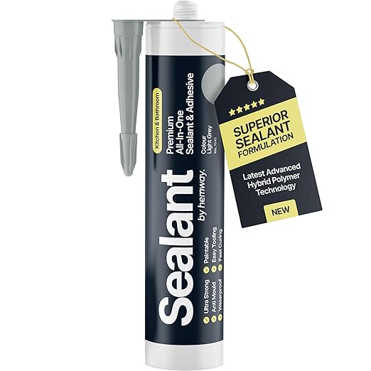Light Grey Kitchen Bathroom Hybrid Polymer Sealant Adhesive 13.1oz All in One Waterproof Weatherproof Joint Paintable Indoor Outdoor Bath Shower Sink Window Board Door RV Roof Wood Leak - 1 Pack