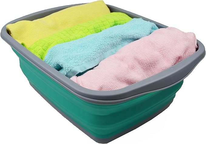SAMMART 10L (2.6 Gallons) Collapsible Tub - Foldable Dish Tub - Portable Washing Basin - Space Saving Plastic Washtub (Dark Grey/Bluish-Green, 1)