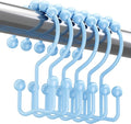 Titanker Shower Curtain Hooks, Rust Resistant Shower Curtain Rings for Bathroom, Metal Double Glide Shower Hooks Hangers for Bathroom Shower Rods Curtains, Set of 12 Hooks - Blue