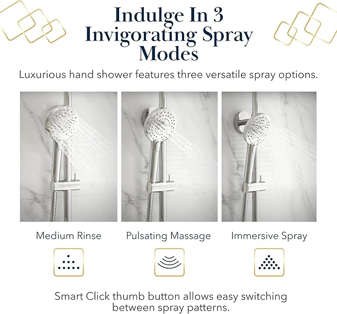 BATH ROYALE Handheld Shower Head, Detachable High Pressure & 3 Spray Modes, Chrome