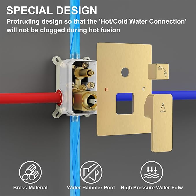 Shower System Modern Rain Brass Faucet Set With Valve and Diverter Shower Mixer With Handheld High Pressure Square Rainfall Shower Valve (12'' Wall Mount, Brushed Gold)