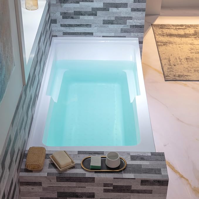 WOODBRIDGE 60" Acrylic Rectangular Alcove Soaking Bathtub in White with Left Drain, Brushed Nickel pop-UP Drain Included BA6030L