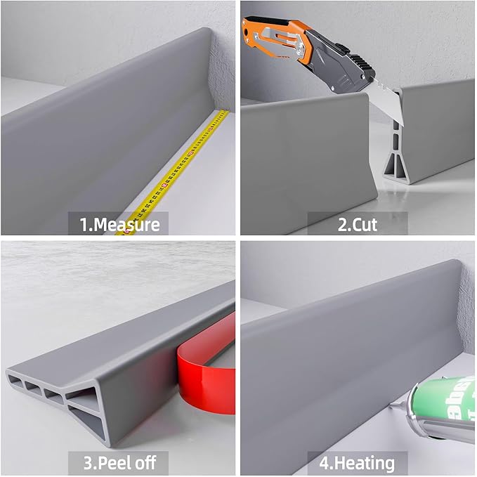 Raycity 3" High Shower Threshold Water Dam 59 IN Collapsible Shower Water Splash Guard for Curbless Shower Threshold Barrier Water Stopper for Wet and Dry Separation Bathroom and Kitchen (Grey)