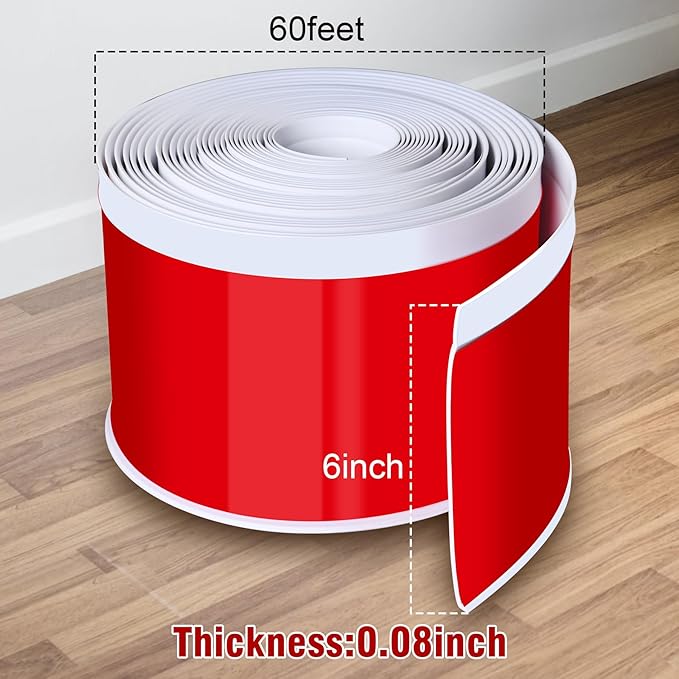 Vinyl Baseboard Molding Trim 6 Inch x 60 Feet Peel and Stick Baseboard Trim Flexible PVC Cove Base Moulding Self-Adhesive Trim for Garage Bathroom Cabinet Floor Walls, White
