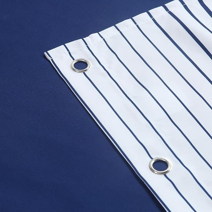 90 Inch Blue Shower Curtain, Extra Long Modern Navy Blue and White Gradient Horizontal Stripe Waterproof Polyester Shower Curtains for Bathroom, 72x90 Inches