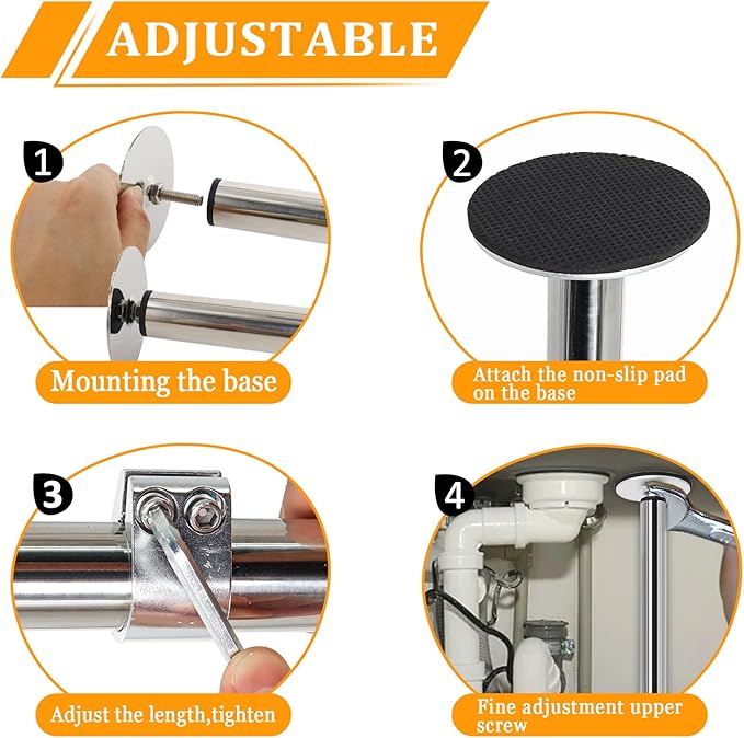 Undermount Sink Brackets, Stainless Steel Adjustable Sink Legs Installation and Repair Kit Support System with Waterproof Gloves for Kitchen, Bathroom(16.1-28.7inches)