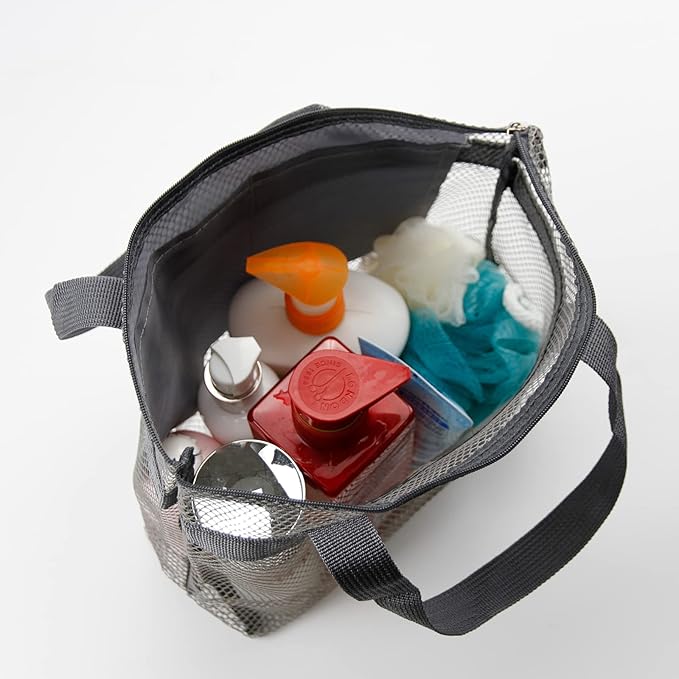 Mesh Shower Caddy Bag Portable Hanging Toiletry and Bath Organizer with Zipper for Travel, Gym, Camping, College Dorms, Beach