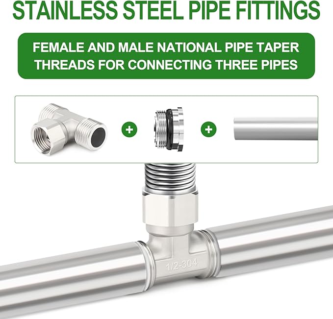 TAISHER 2PCS 304 Stainless Steel 3 Way Top Flexible Movable Tee Connector, 1/2" Male for Sprayer, Angled Valve, Shower Arm