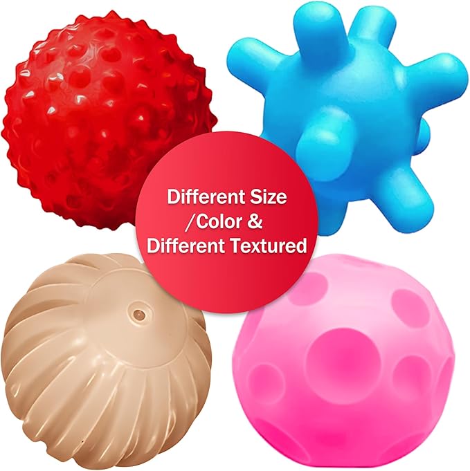 Sensory Balls for Baby Ball for Toddlers 1-3,Textured Multi Ball Set Soft Balls Montessori Toys for Babies 3 Months+, Bright Color Infant Toys (4 Pack),Perfect for Easter Basket Stuffers Gifts
