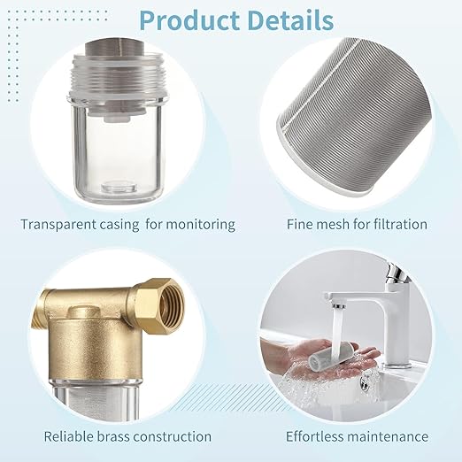 yeesport Garden Hose Sediment Filter, Inline Water Filter Washing, Machine Water Filter for Electric Water Heater, Shower, Garden Hose, Anti Clogging, 3.7 x 3.3 x 2.0 in