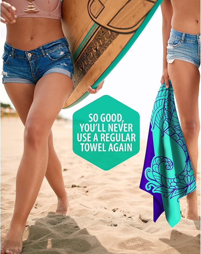 VENTURE 4TH Microfiber Beach Towel: Quick-Dry, Compact, Sand-Free, Absorbent, Sandproof and Lightweight - Perfect for Camping, Beach, and Roadtrips (Mandala Seahorse Design | 35x78 inches)