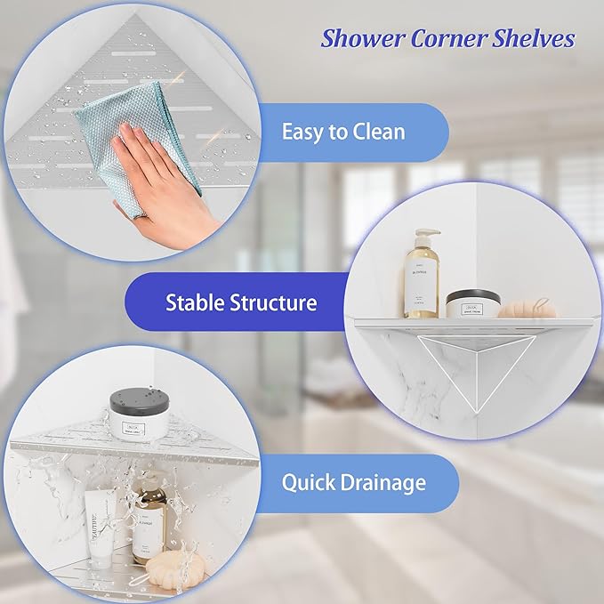Neodrain 10" Brushed Corner Wall Shelf Set of 2, Floating Corner Shelves for Wall, 304 Stainless Steel Shower Storage Shelves for Bathroom, No Drilling