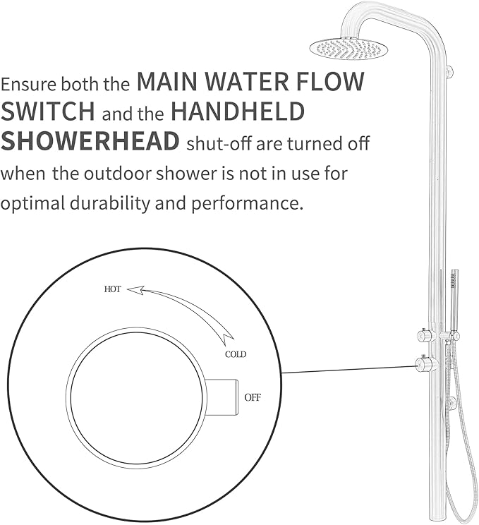 HEATGENE Outdoor Shower with Body Jets and Handheld, Wall-Mounted Shower Head for Outside/Poolside/Patio Drench Shower - Matte Black